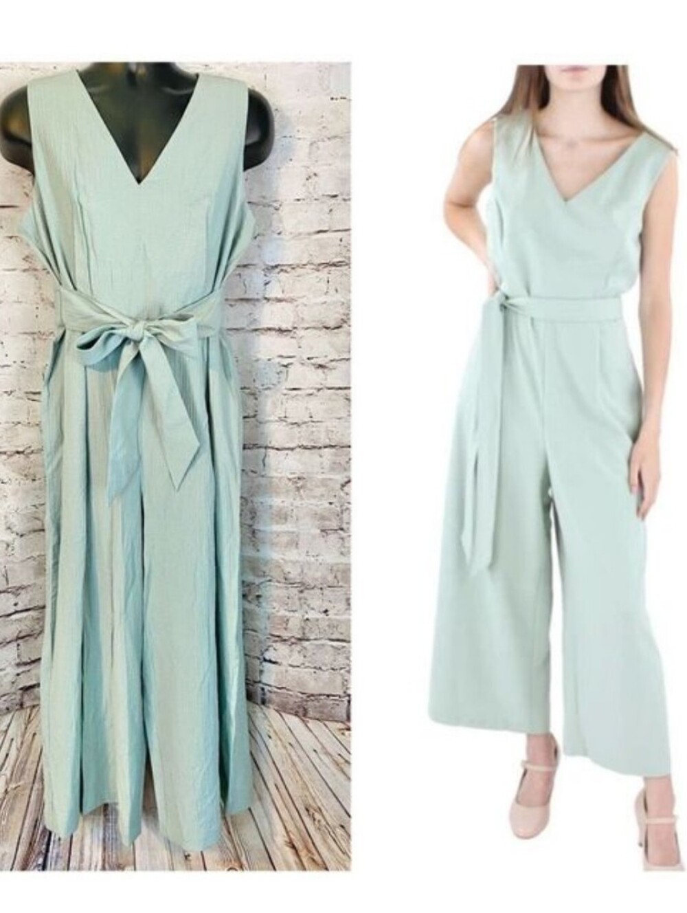 Calvin Klein Sage Crinkle Wide Leg Jumpsuit